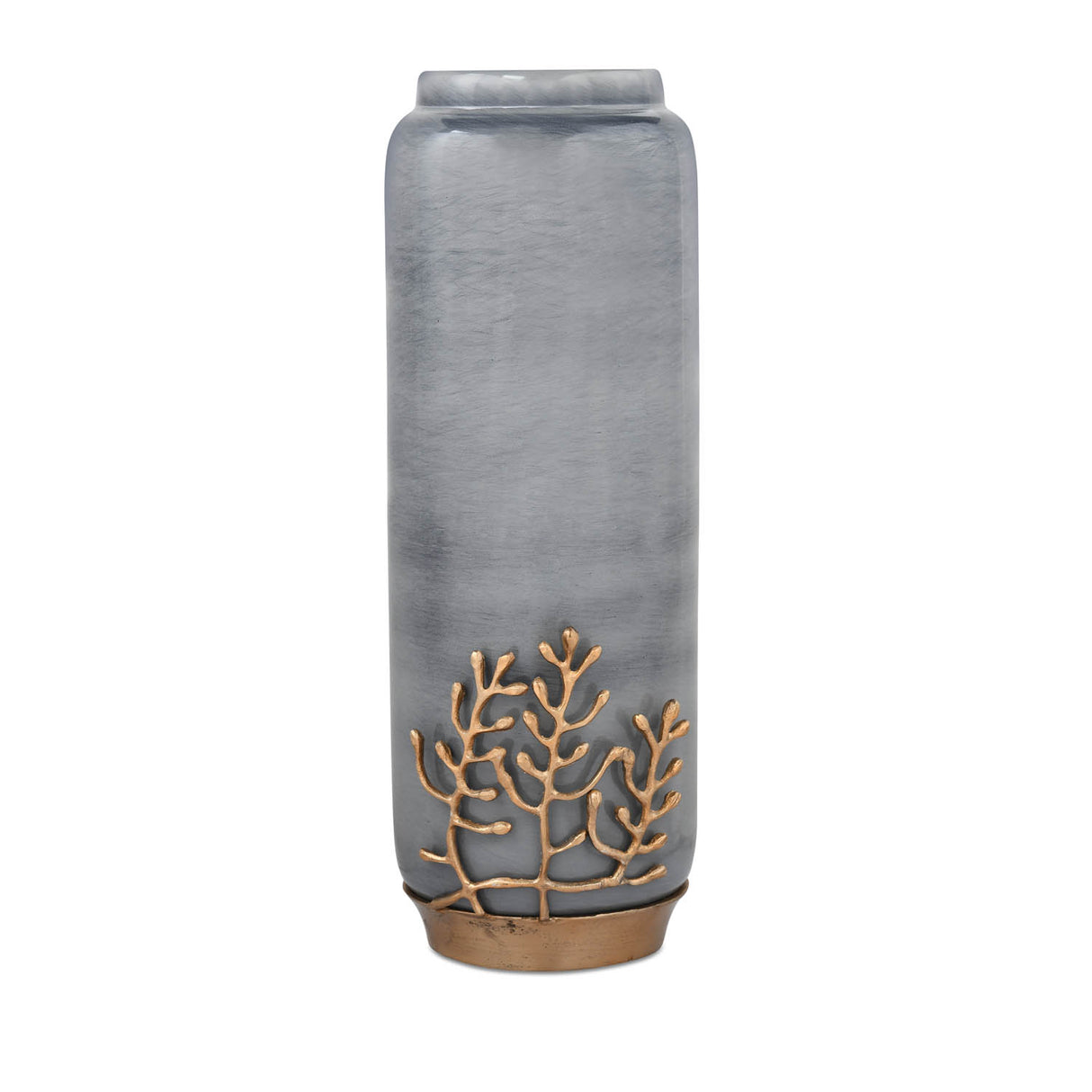 Decorative Tall Floor Vase with Golden Branch- Grey and Gold