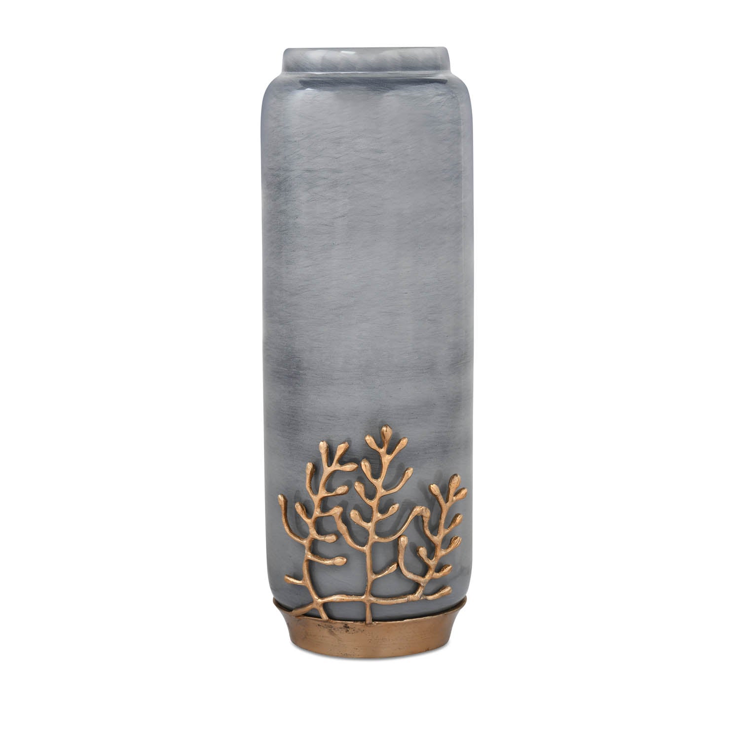 Decorative Tall Floor Vase with Golden Branch- Grey and Gold