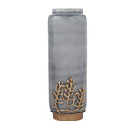 Decorative Tall Floor Vase with Golden Branch- Grey and Gold