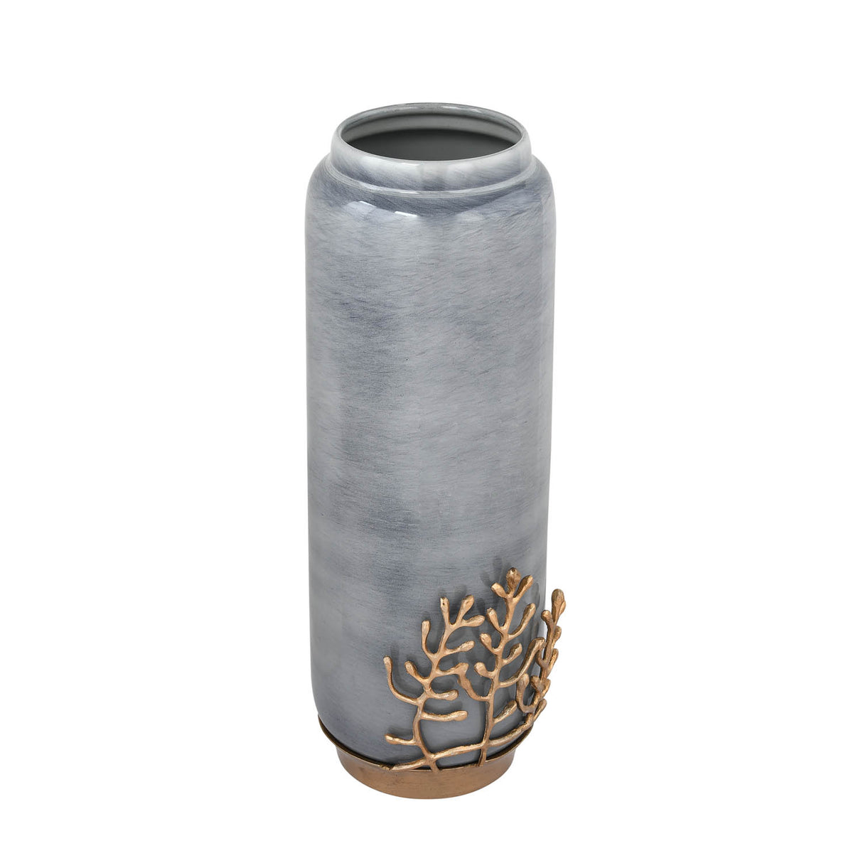 Decorative Tall Floor Vase with Golden Branch- Grey and Gold
