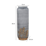 Decorative Tall Floor Vase with Golden Branch- Grey and Gold