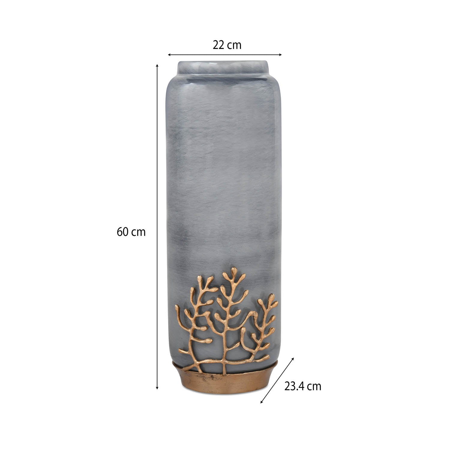 Decorative Tall Floor Vase with Golden Branch- Grey and Gold