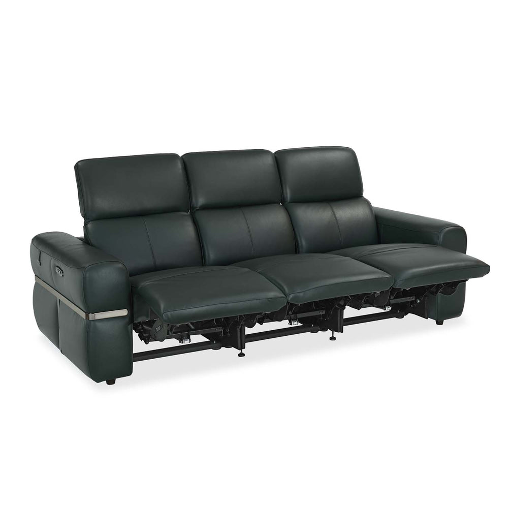 Castel 3 Seater Leather Electric Sofa Recliner- Green