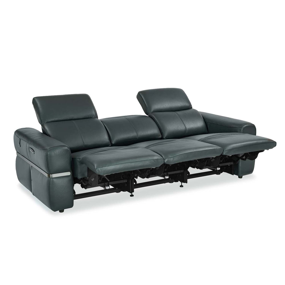 Castel 3 Seater Leather Electric Sofa Recliner- Green