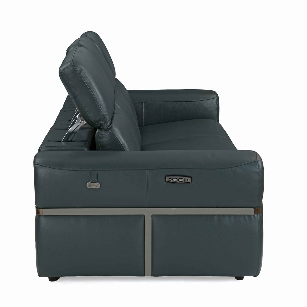 Castel 3 Seater Leather Electric Sofa Recliner- Green