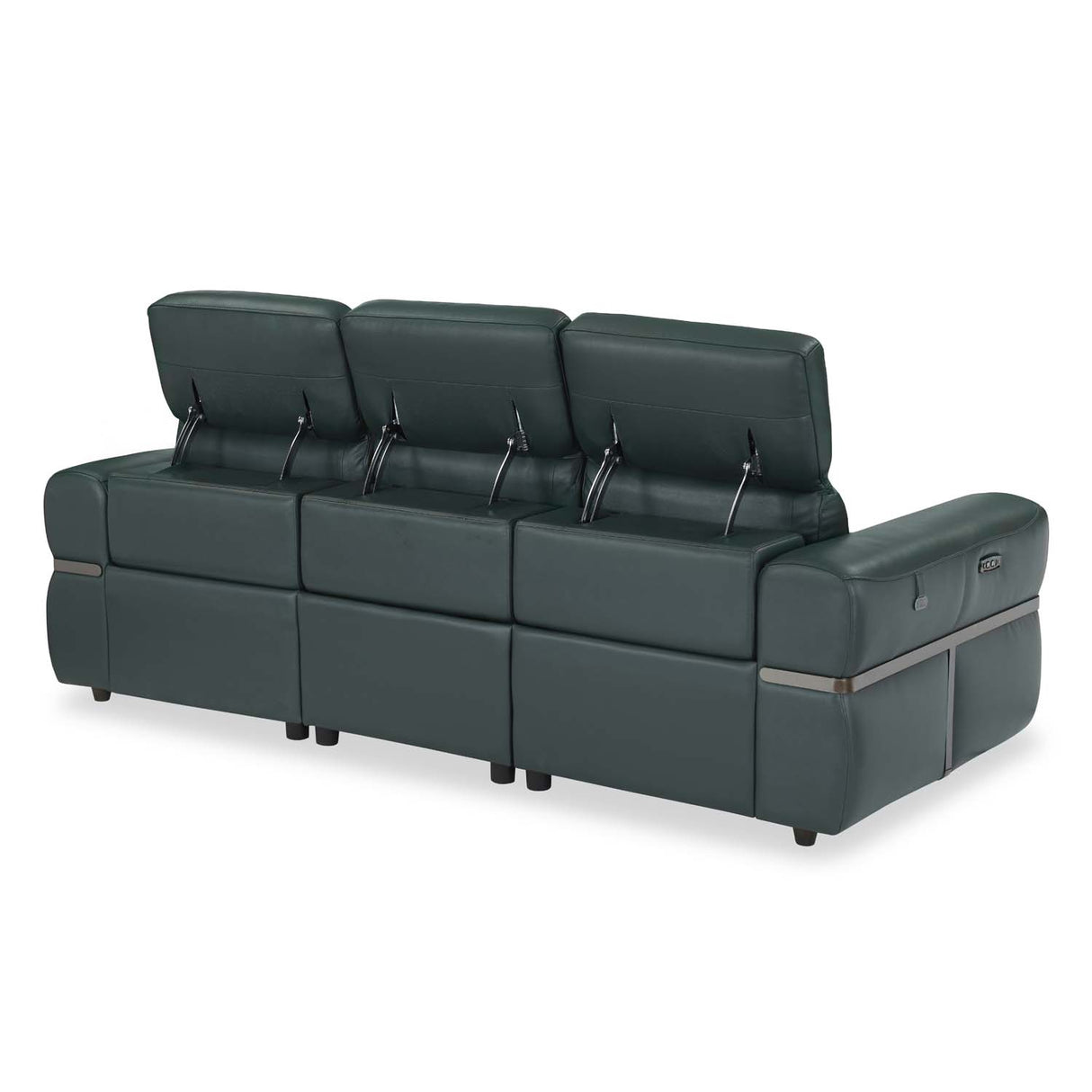 Castel 3 Seater Leather Electric Sofa Recliner- Green
