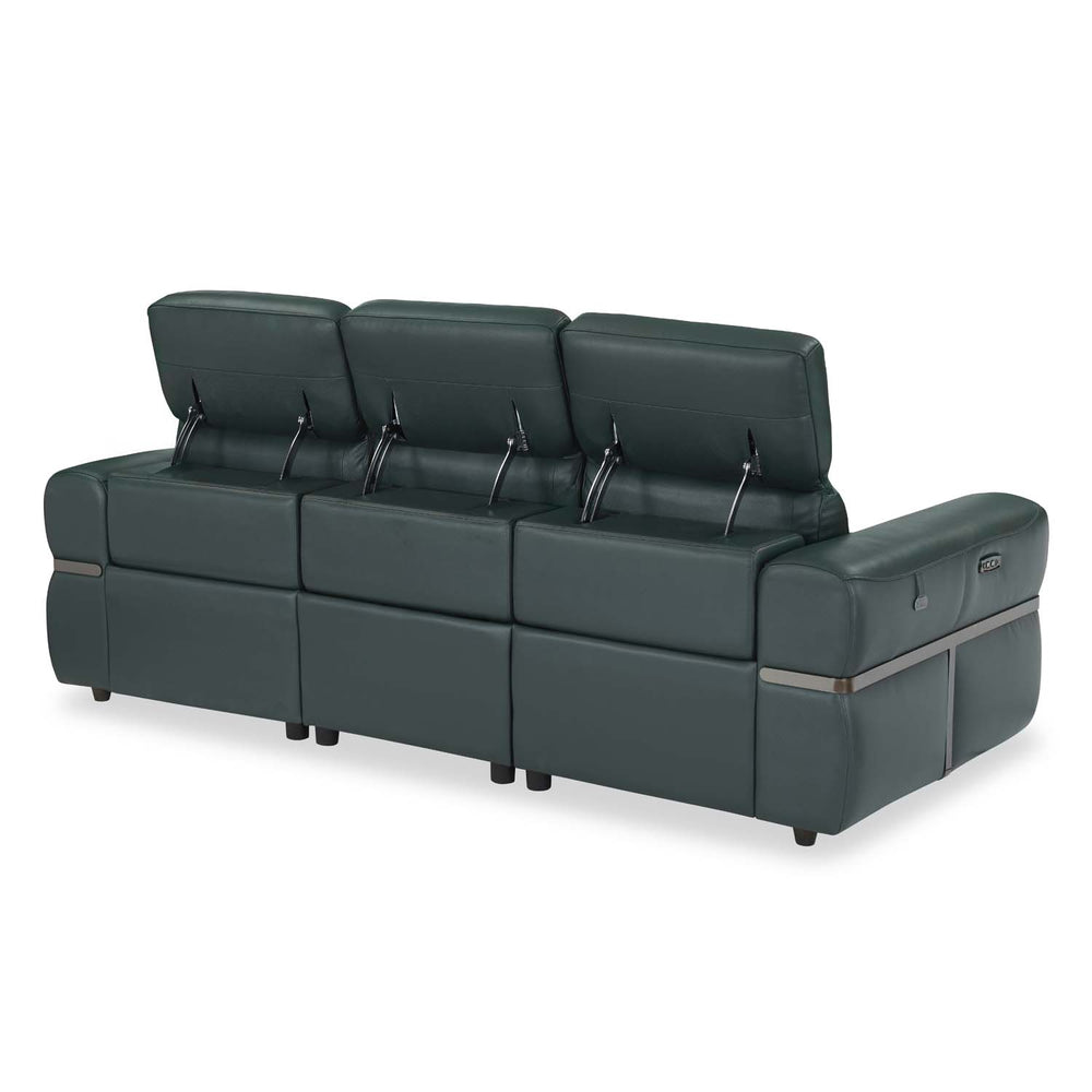 Castel 3 Seater Leather Electric Sofa Recliner- Green
