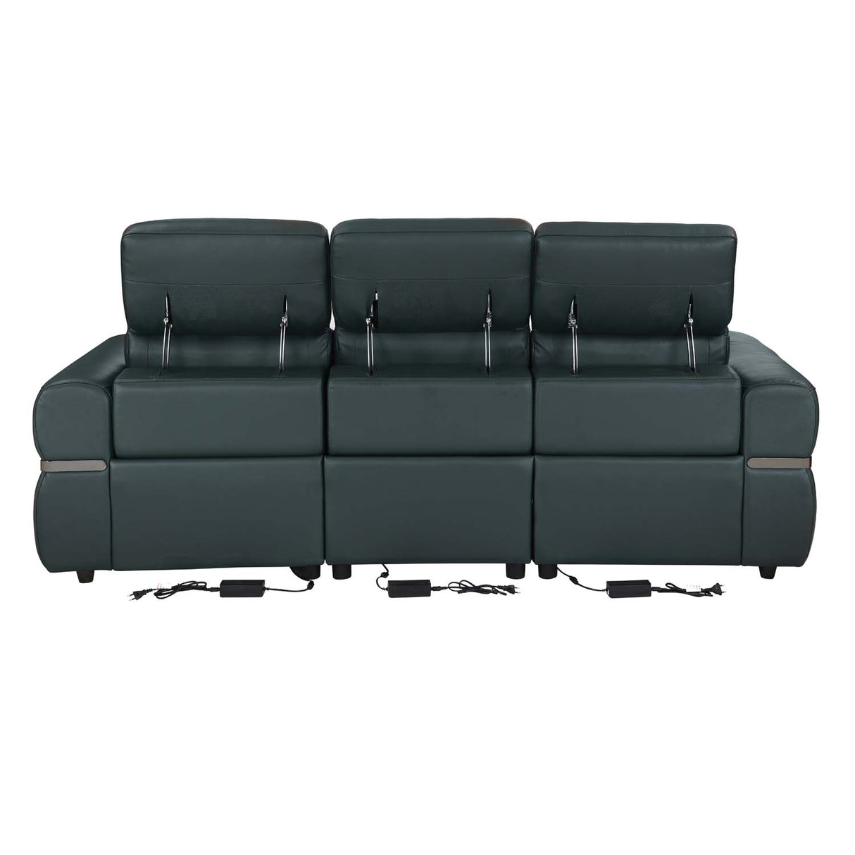 Castel 3 Seater Leather Electric Sofa Recliner- Green