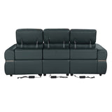 Castel 3 Seater Leather Electric Sofa Recliner- Green
