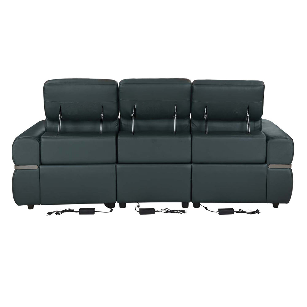 Castel 3 Seater Leather Electric Sofa Recliner- Green
