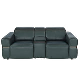 Castel 2 Seater Leather Electric Sofa Recliner with Storage Console- Green
