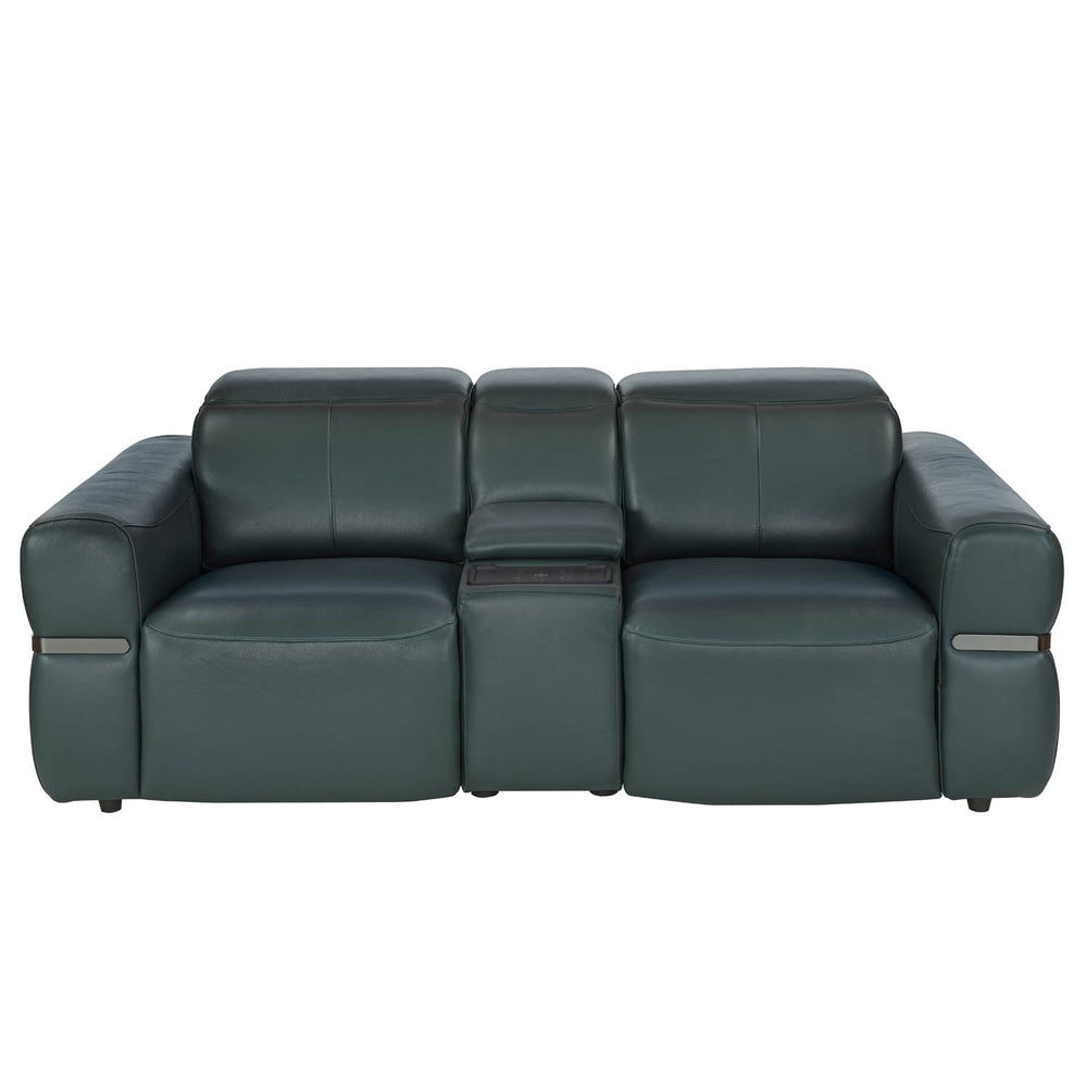 Castel 2 Seater Leather Electric Sofa Recliner with Storage Console- Green