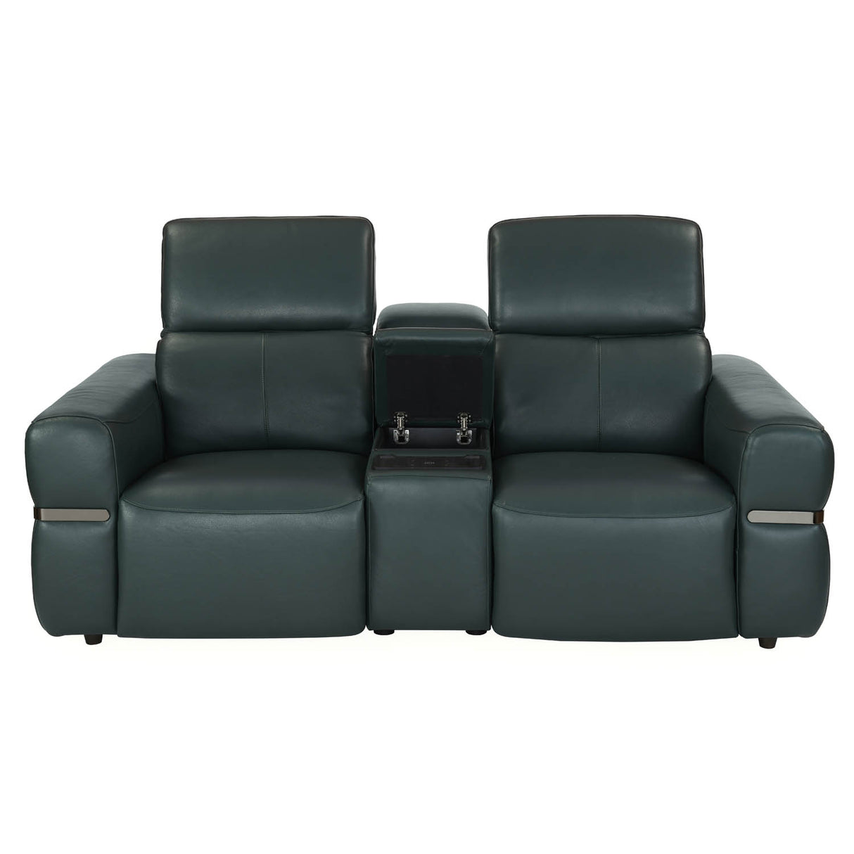 Castel 2 Seater Leather Electric Sofa Recliner with Storage Console- Green