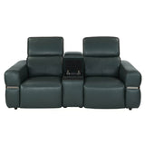 Castel 2 Seater Leather Electric Sofa Recliner with Storage Console- Green