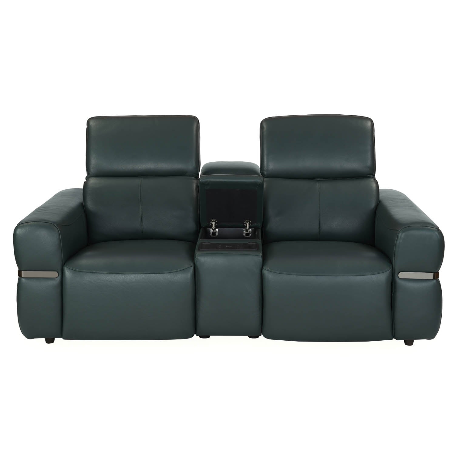 Castel 2 Seater Leather Electric Sofa Recliner with Storage Console- Green