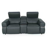 Castel 2 Seater Leather Electric Sofa Recliner with Storage Console- Green