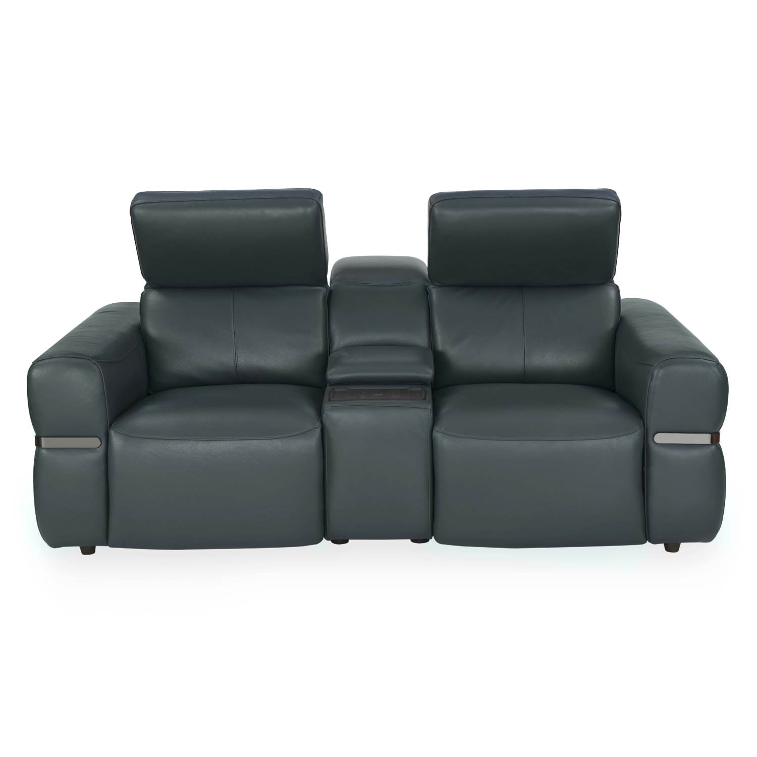 Castel 2 Seater Leather Electric Sofa Recliner with Storage Console- Green