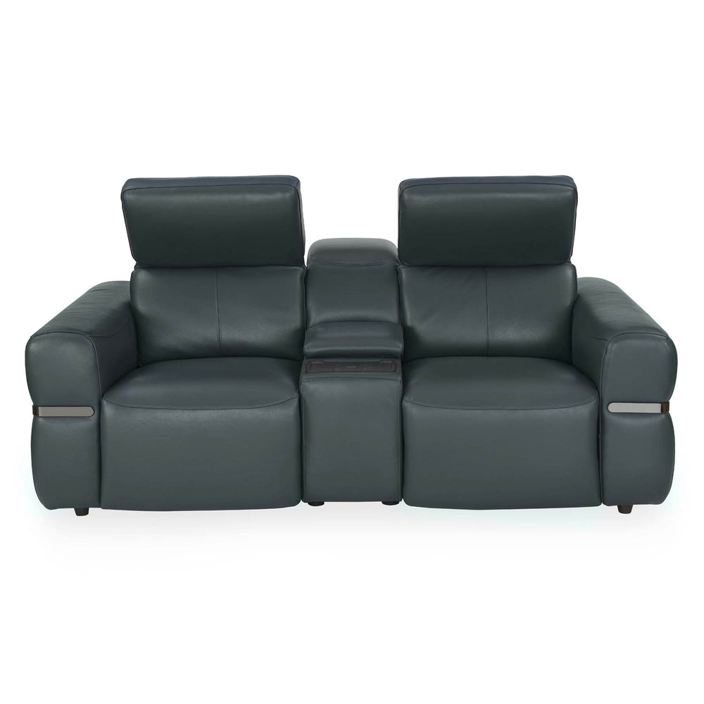 Castel 2 Seater Leather Electric Sofa Recliner with Storage Console- Green