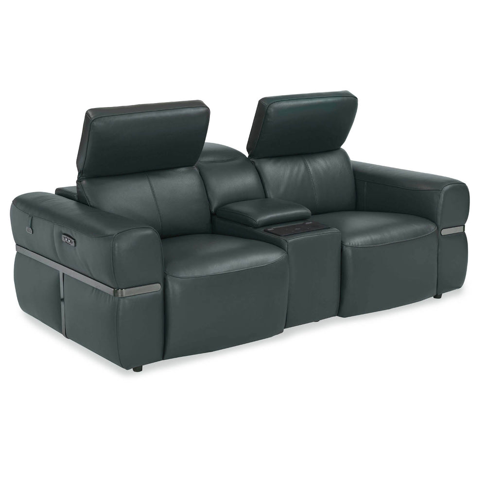 Castel 2 Seater Leather Electric Sofa Recliner with Storage Console- Green
