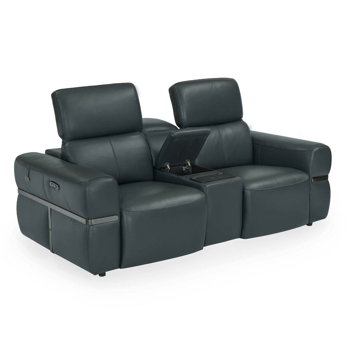 Castel 2 Seater Leather Electric Sofa Recliner with Storage Console- Green