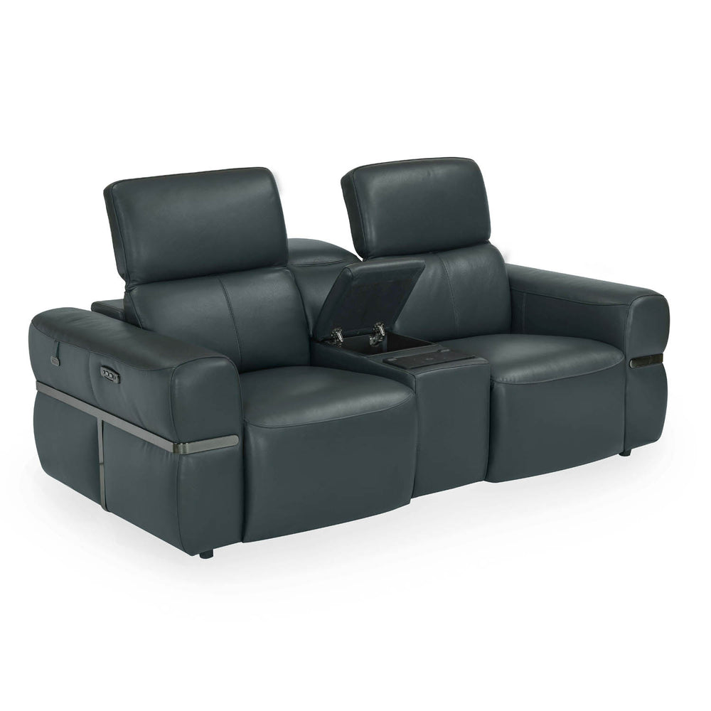 Castel 2 Seater Leather Electric Sofa Recliner with Storage Console- Green