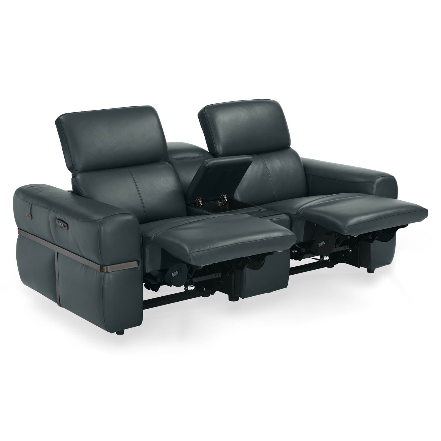 Castel 2 Seater Leather Electric Sofa Recliner with Storage Console- Green