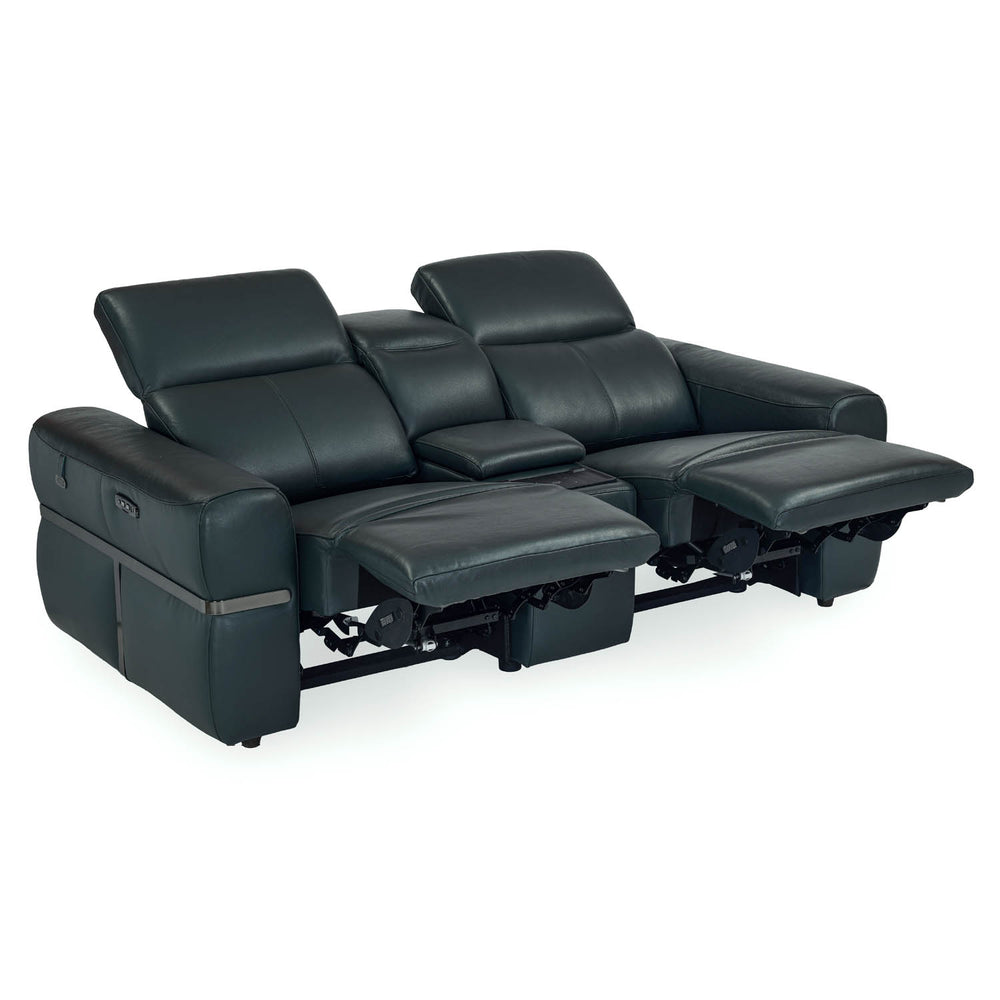 Castel 2 Seater Leather Electric Sofa Recliner with Storage Console- Green