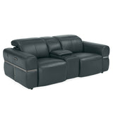 Castel 2 Seater Leather Electric Sofa Recliner with Storage Console- Green