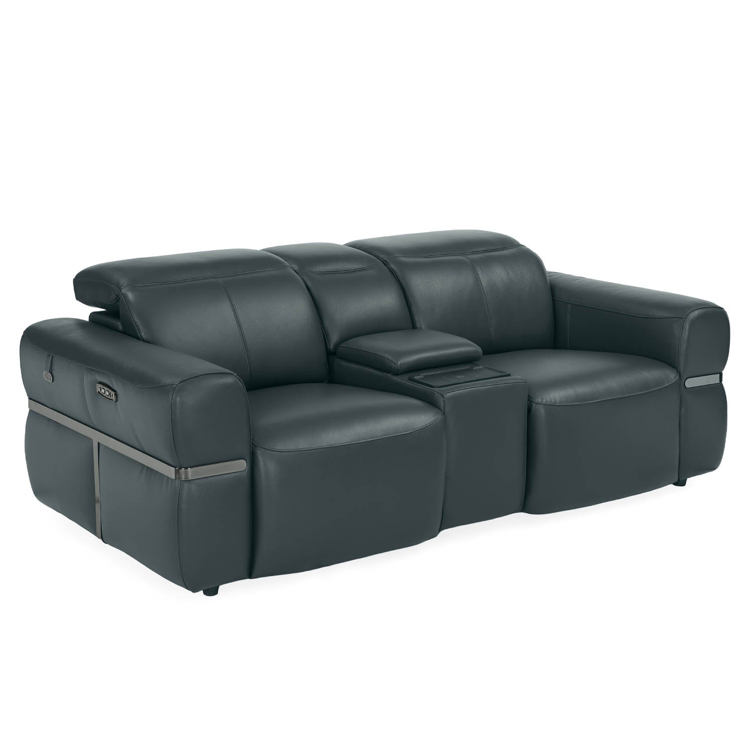 Castel 2 Seater Leather Electric Sofa Recliner with Storage Console- Green