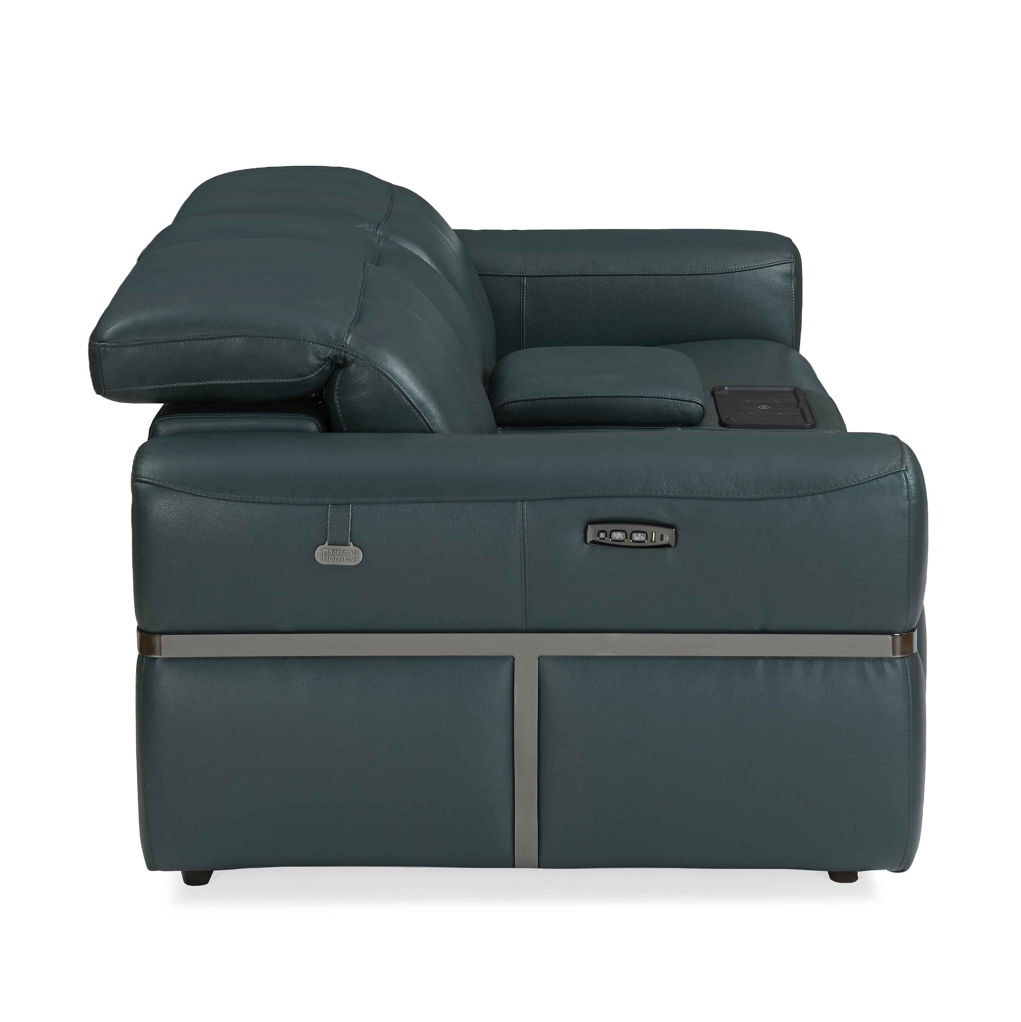 Castel 2 Seater Leather Electric Sofa Recliner with Storage Console- Green