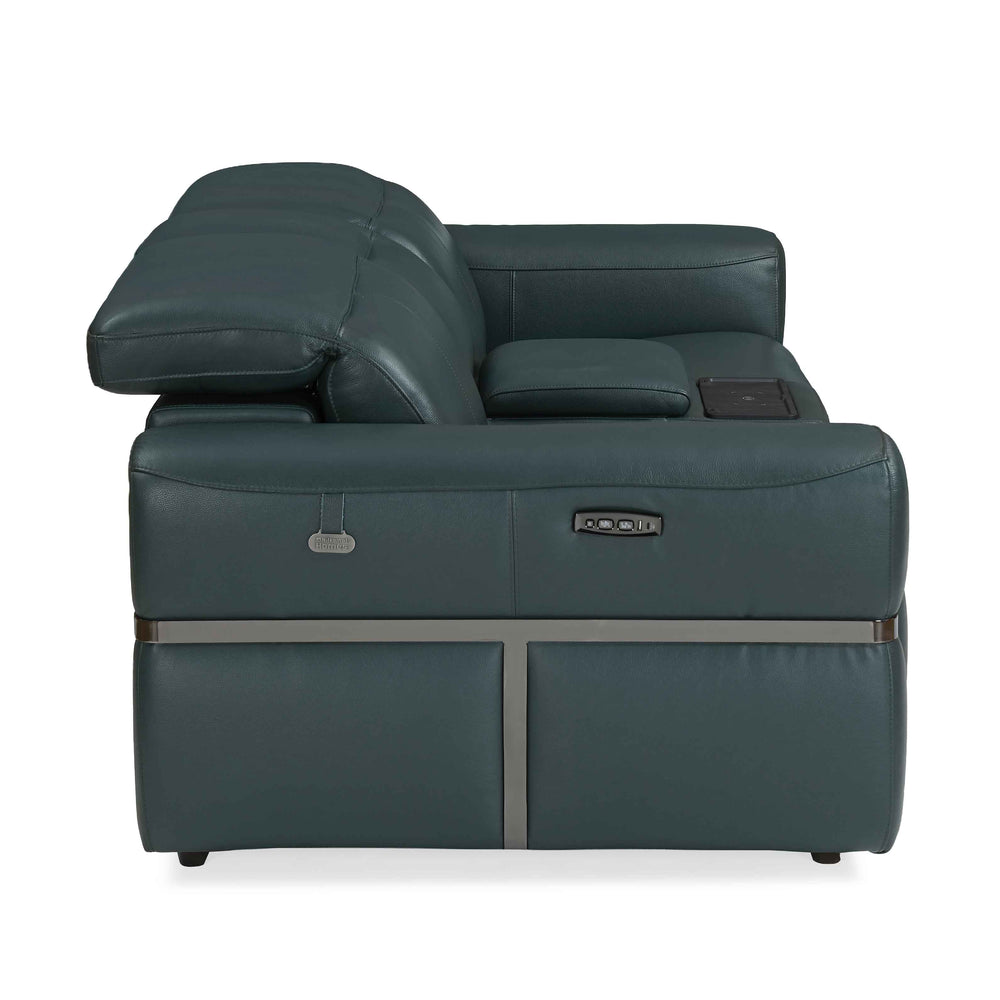 Castel 2 Seater Leather Electric Sofa Recliner with Storage Console- Green