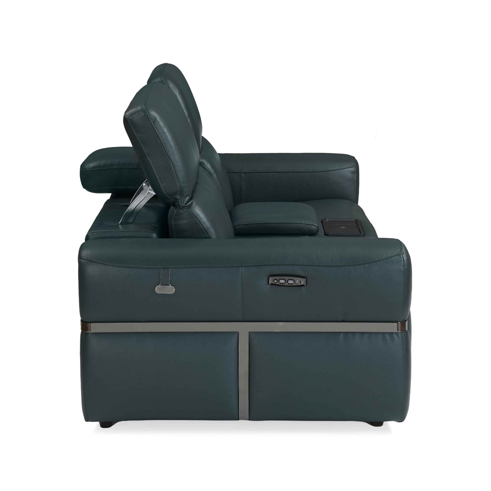Castel 2 Seater Leather Electric Sofa Recliner with Storage Console- Green