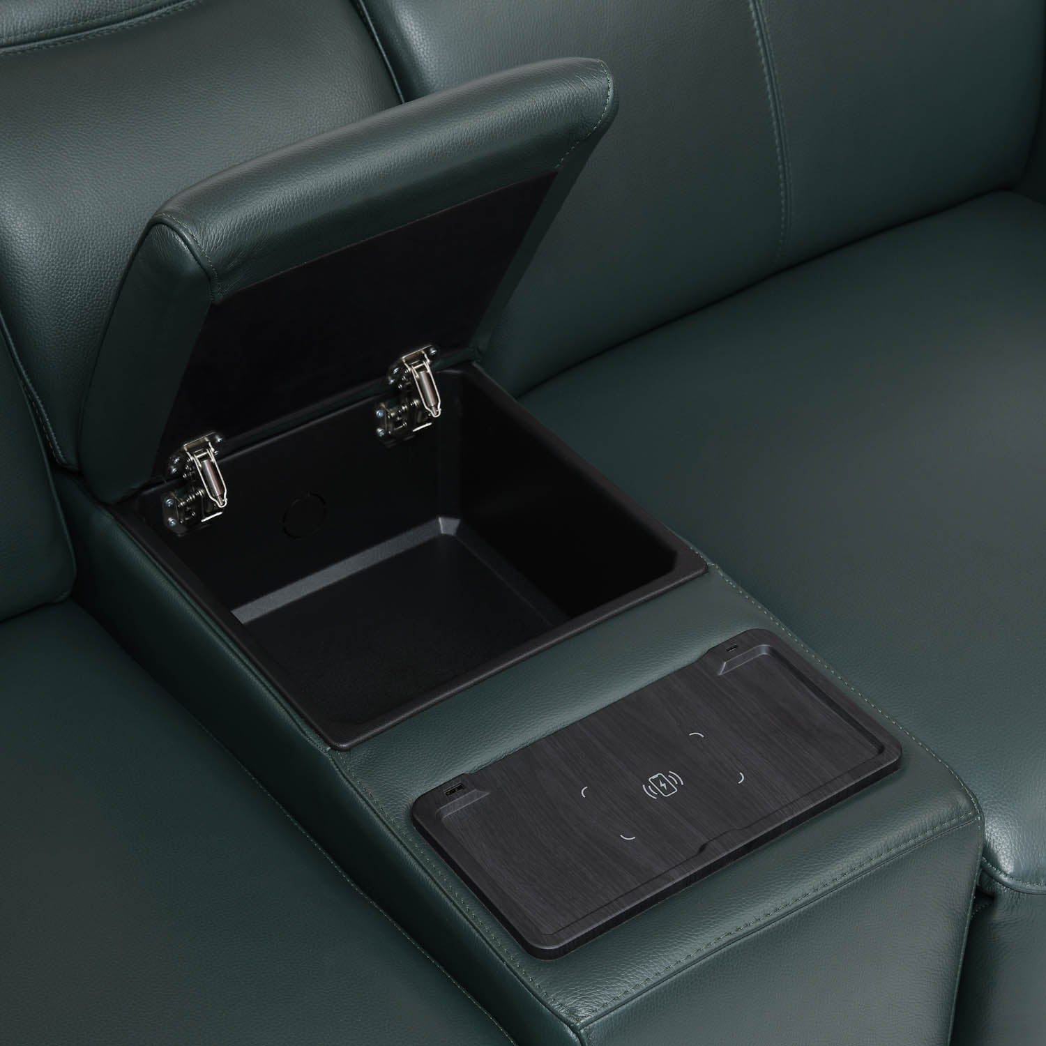 Castel 2 Seater Leather Electric Sofa Recliner with Storage Console- Green