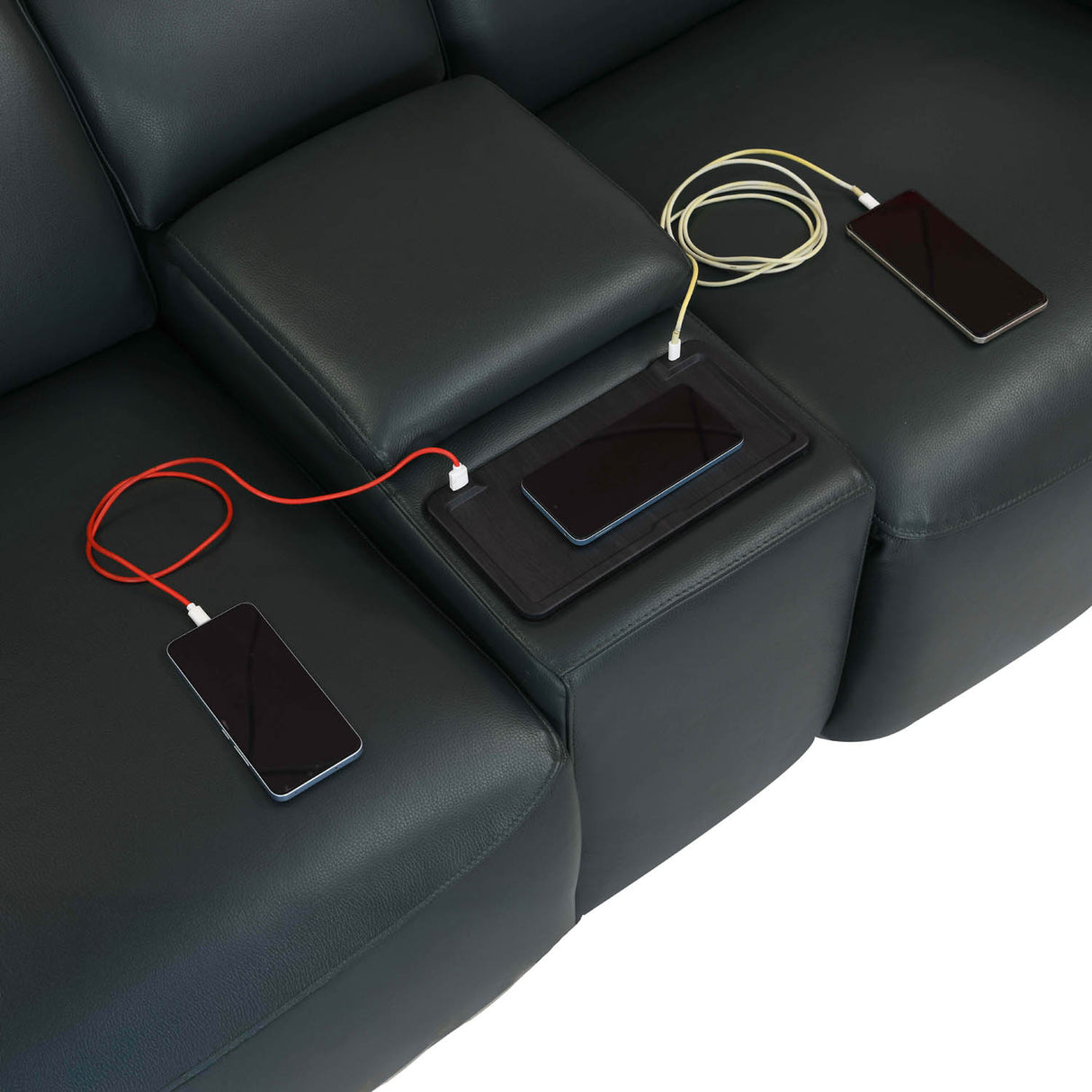 Castel 2 Seater Leather Electric Sofa Recliner with Storage Console- Green