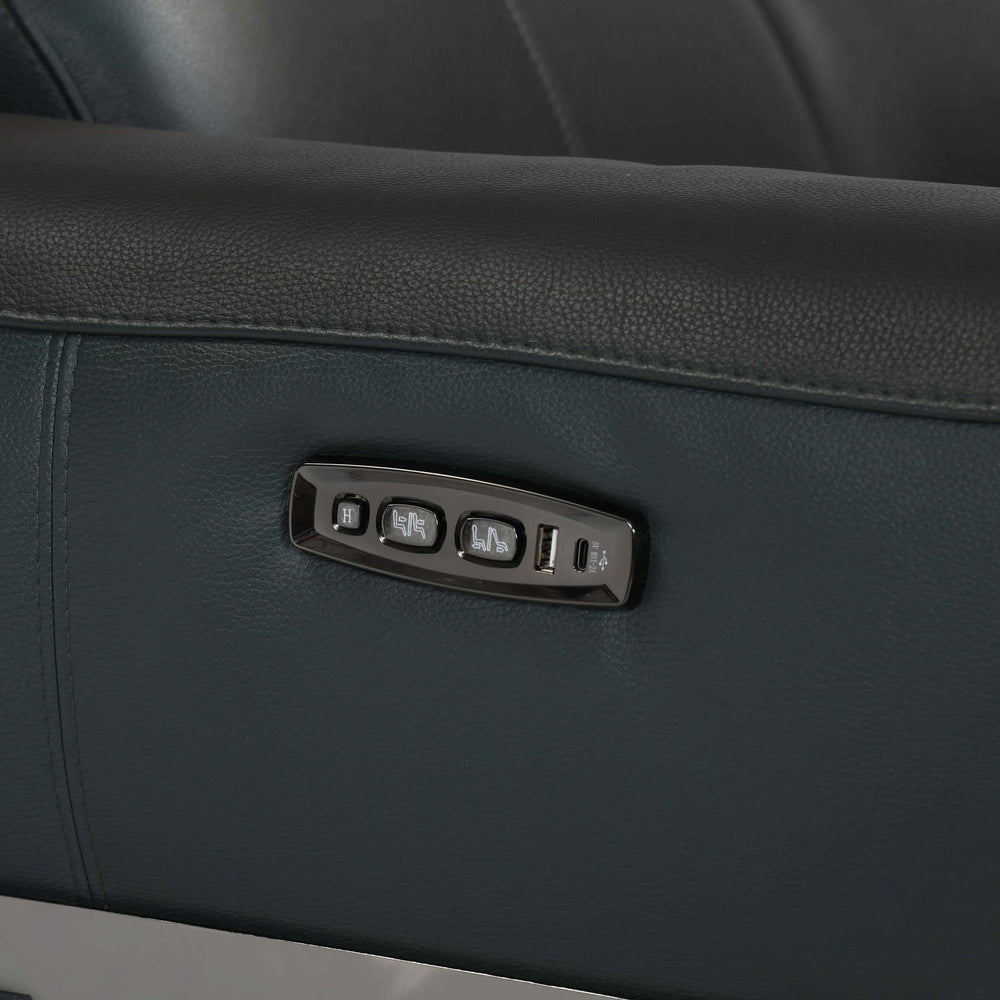 Castel 2 Seater Leather Electric Sofa Recliner with Storage Console- Green