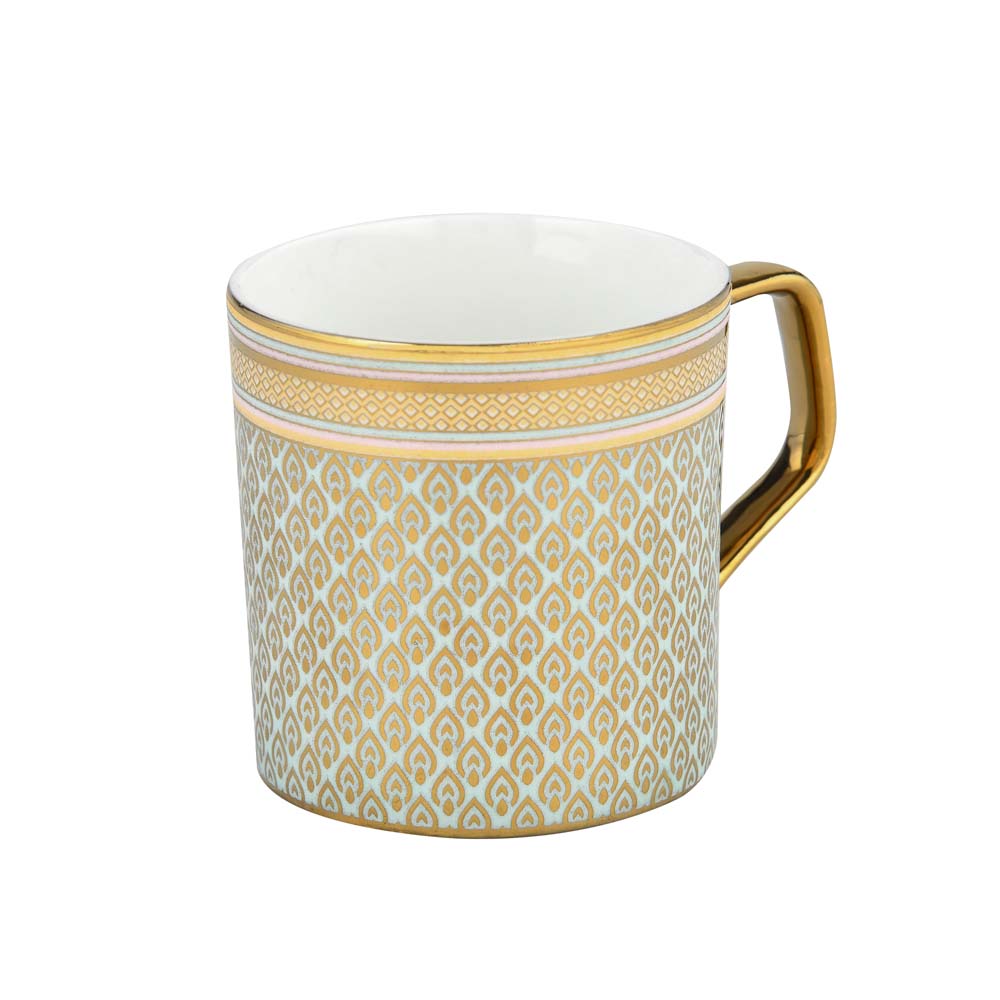 Printed Design Coffee Mug Set of 6- White and Gold