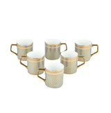 Printed Design Coffee Mug Set of 6- White and Gold