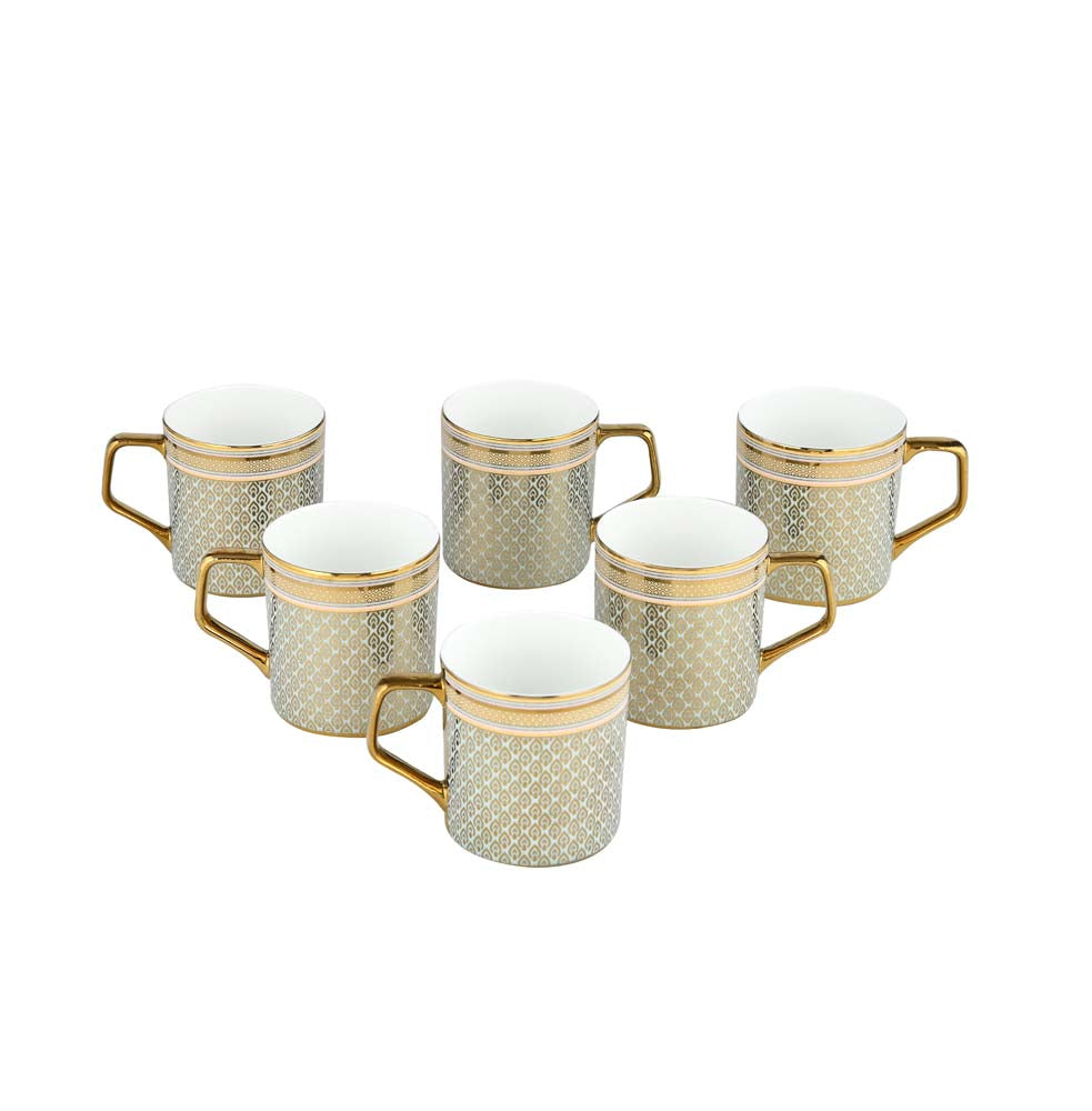 Printed Design Coffee Mug Set of 6- White and Gold