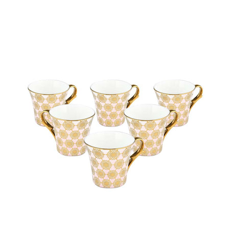Floral Design Coffee Mug Set of 6- Pink and Gold