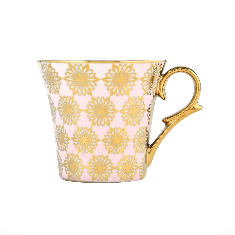 Floral Design Coffee Mug Set of 6- Pink and Gold
