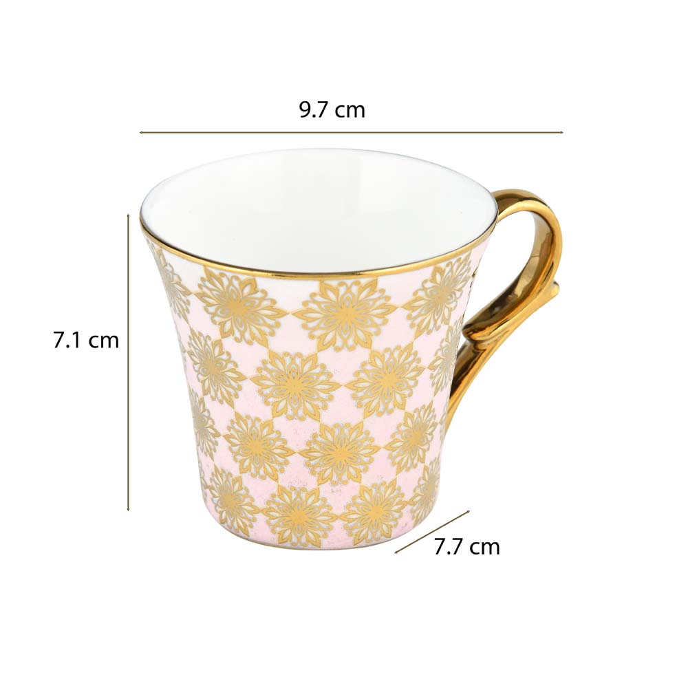Floral Design Coffee Mug Set of 6- Pink and Gold