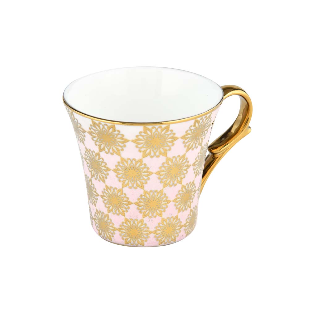 Floral Design Coffee Mug Set of 6- Pink and Gold