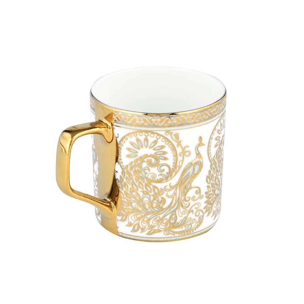 Peacock Design Coffee Mug Set of 6- White and Gold