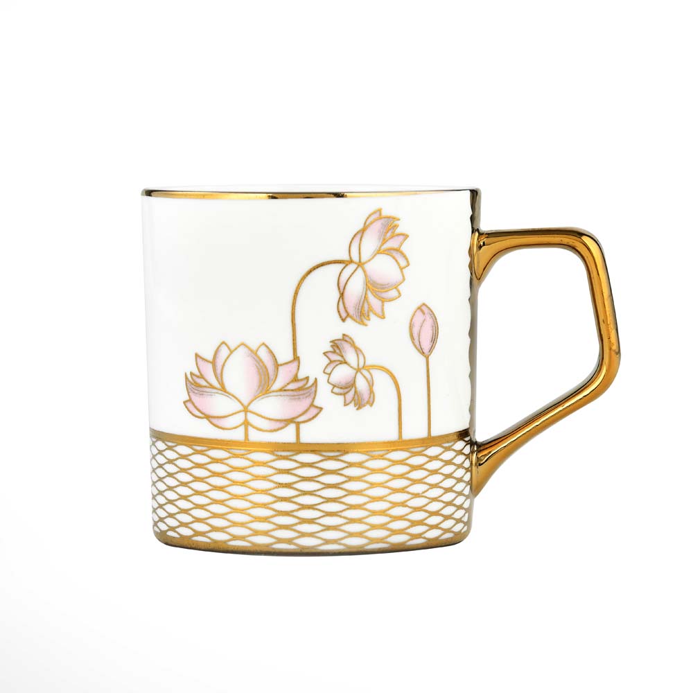Lotus Design Coffee Mug Set of 6- White and Gold