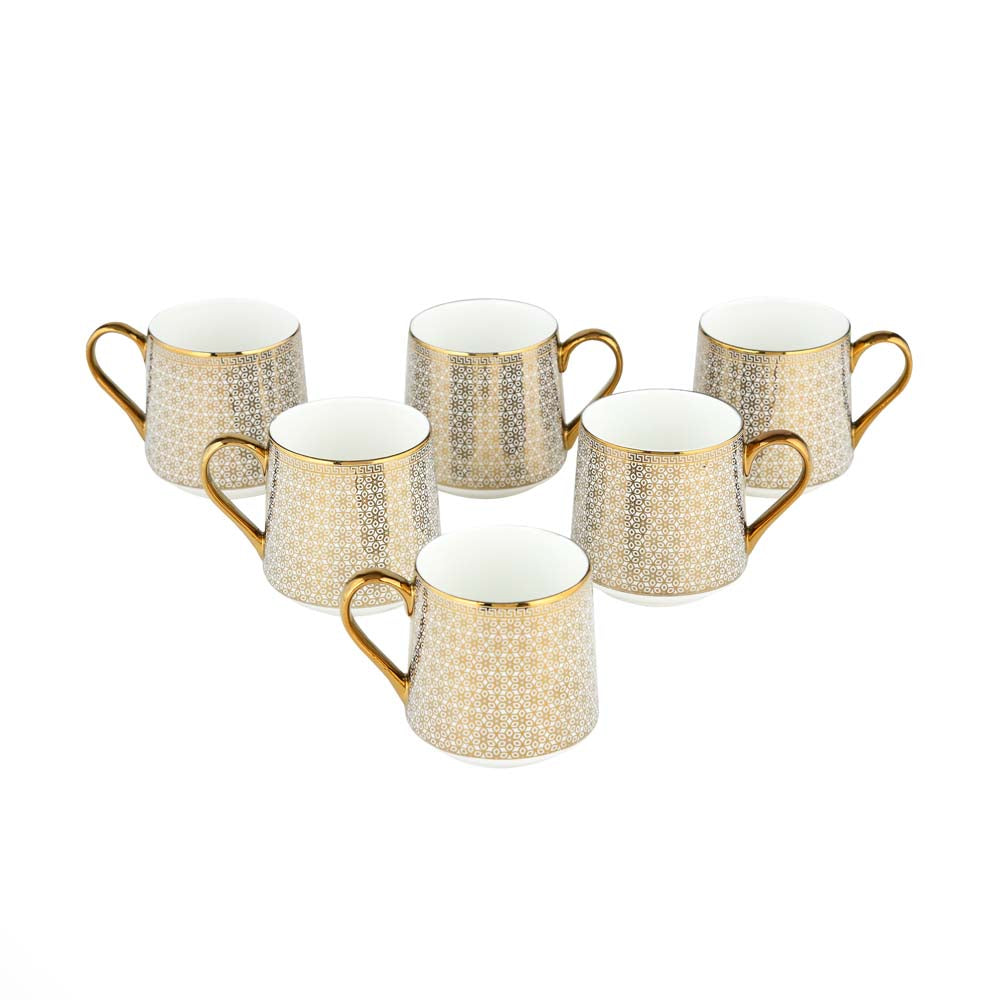 Printed Design Coffee Mug Set of 6- Gold and White
