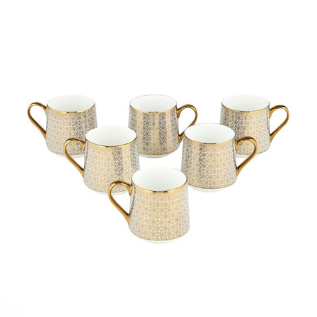 Printed Design Coffee Mug Set of 6- Gold and White