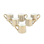 Printed Design Coffee Mug Set of 6- Gold and White