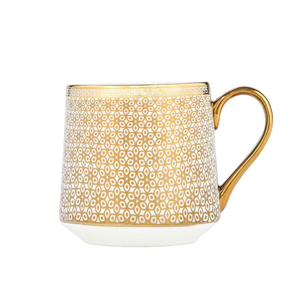 Printed Design Coffee Mug Set of 6- Gold and White