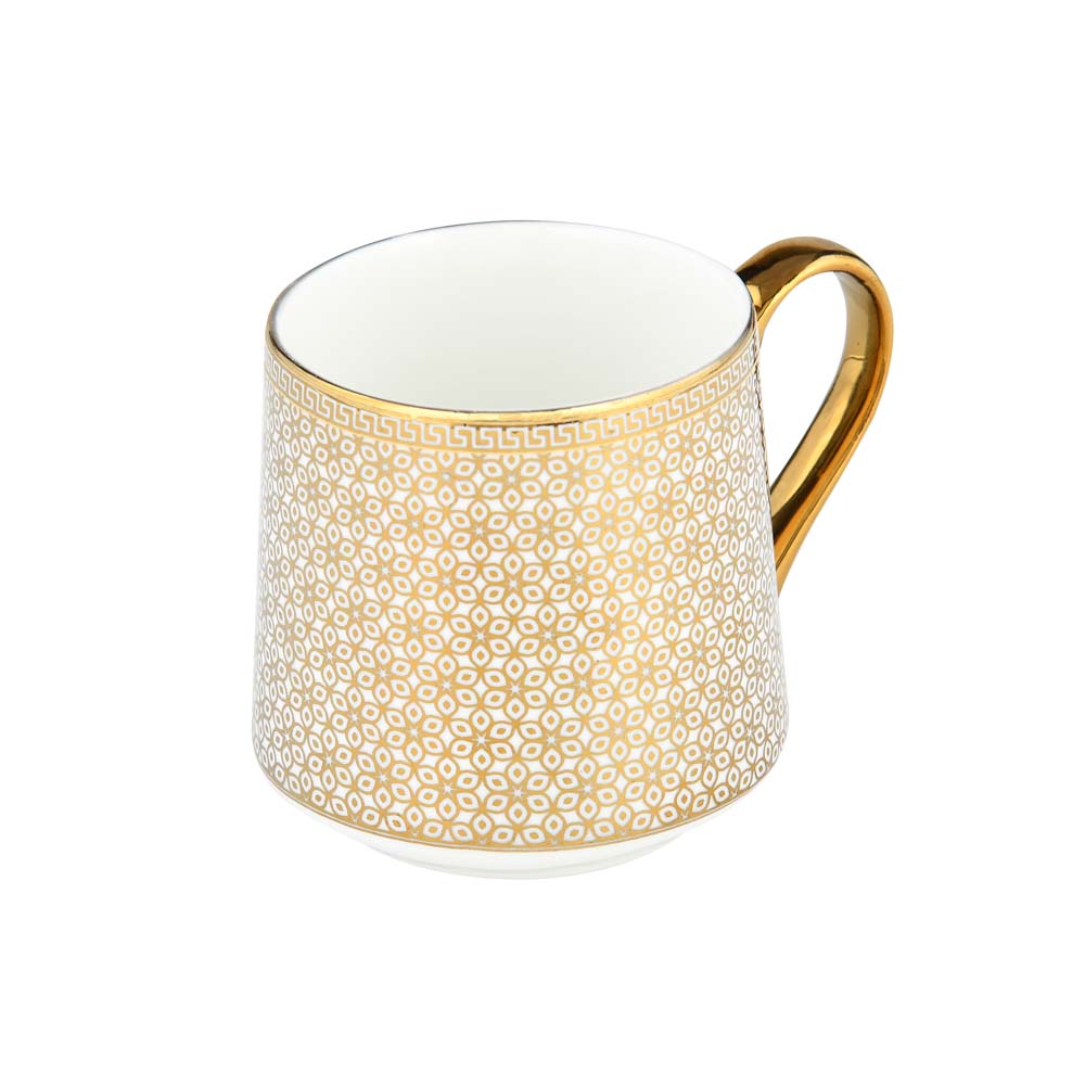 Printed Design Coffee Mug Set of 6- Gold and White