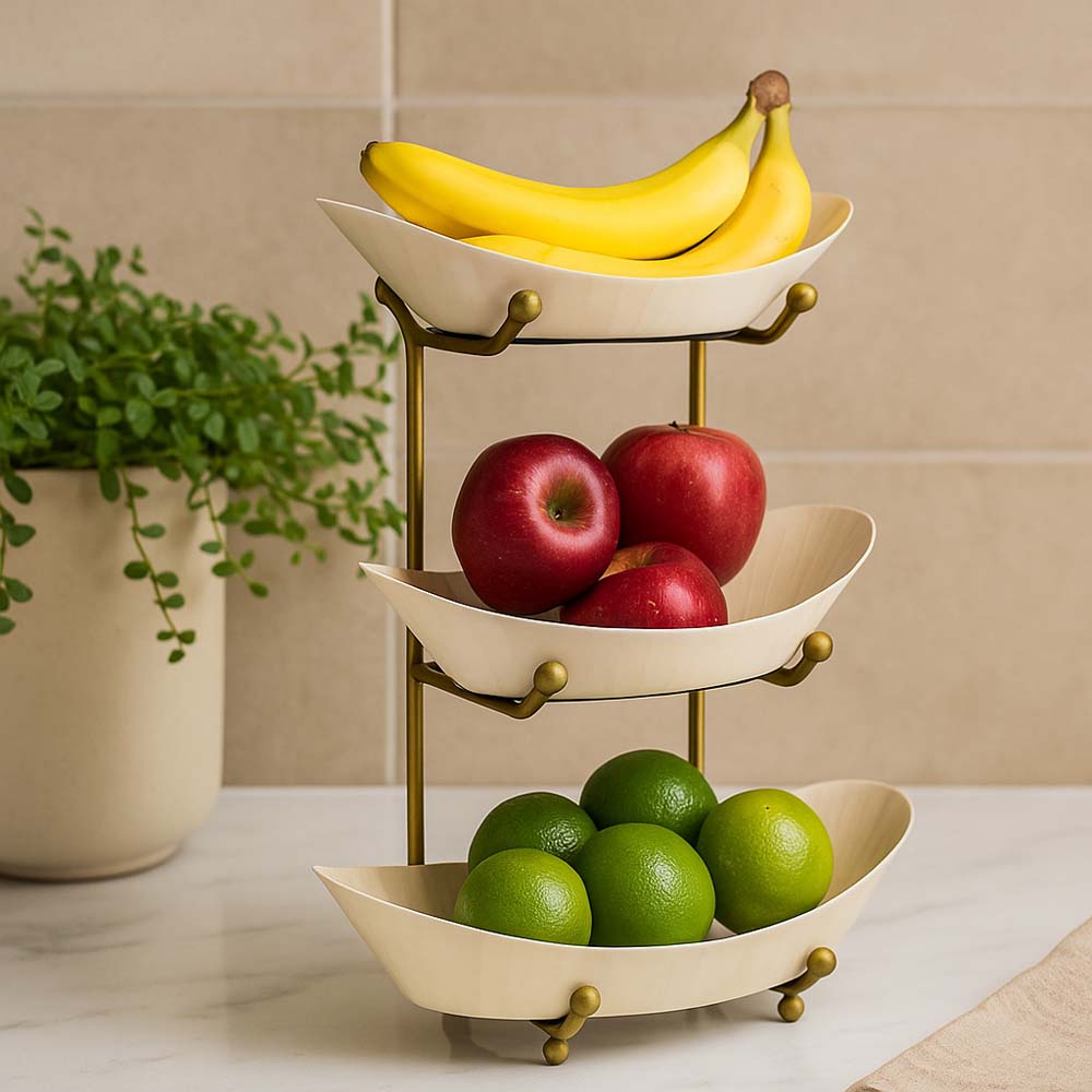 3 Tier Fruit Stand- Cream and Gold